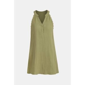 Cupshe Sage Contrast Lace Cover-Up Dress L Green Gauzy 100% Cotton Summer Sheath